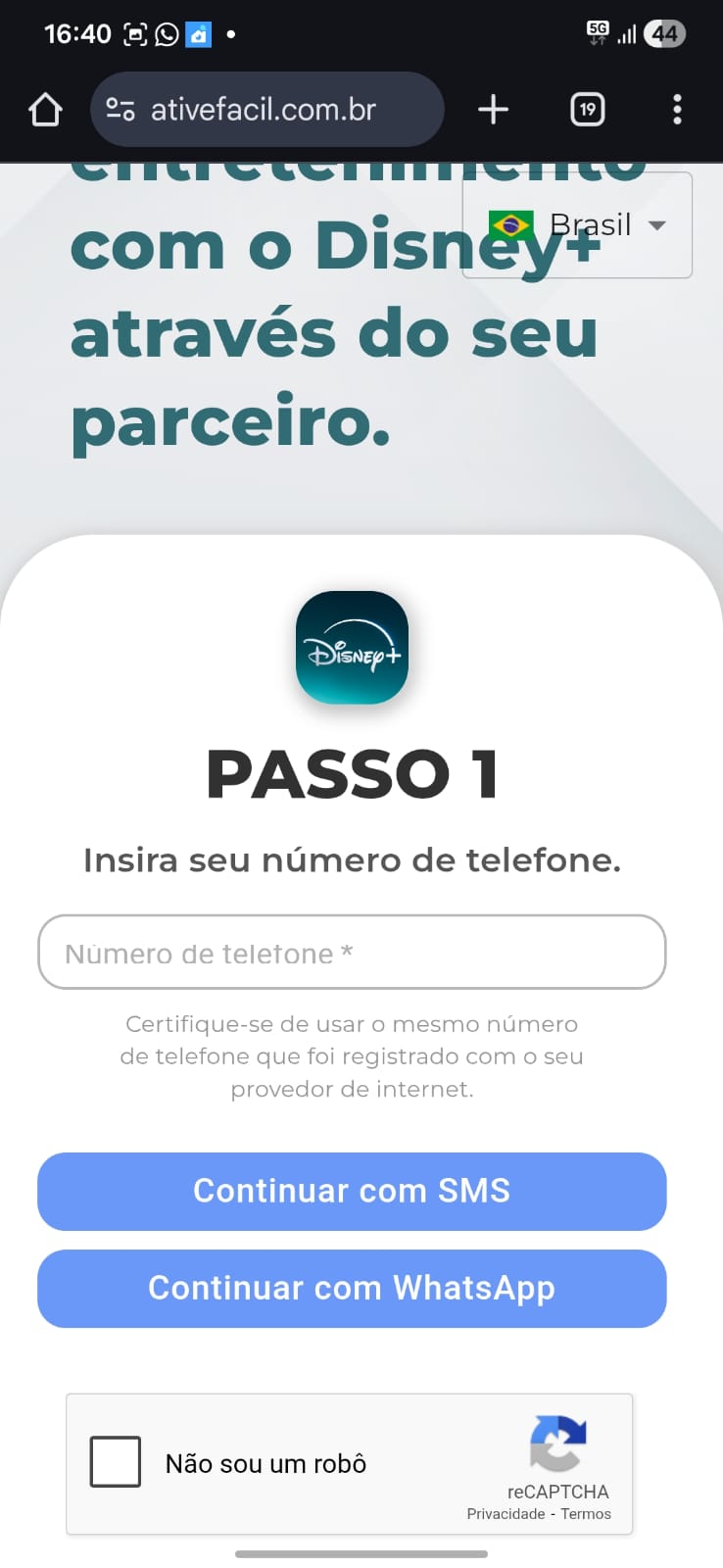 Ativando sua conta — telefone