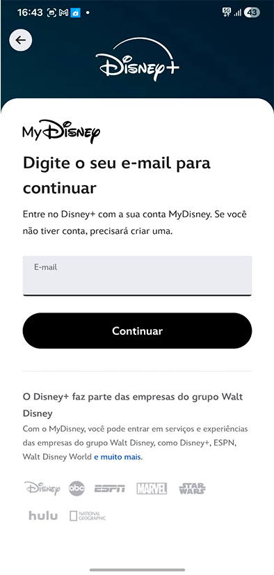 E-mail e senha